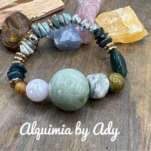 Agate ocean jasper Larimar very chunky beaded bracelet